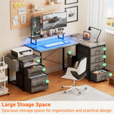 Unikito 70.8" Reversible L Shaped Computer Desk with Fabric File Drawers, Corner Desk with RGB LED Lights & Power Outlets & Monitor Stand, Large Gaming Desk for Home Office Workstation