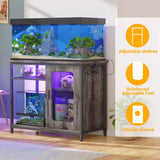 Unikito 20-29 Gallon Fish Tank Stand with Outlets and LED Light, Reversible Metal Aquarium Stand with Cabinet for Fish Tank Accessories Storage, Suitable for Reptile Terrarium, Turtle Tank