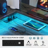 Unikito L Shaped Desk with Power Outlet and LED Strip, Reversible L Shaped Computer Desk with File Drawer, Corner Desk for Gaming Writing, Home Office Desk with Monitor Shelf