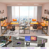 Unikito U Shaped Desk with Hutch, Reversible L Shaped Computer Desk with Power Outlets and LED Strip, Large Office Table with Monitor Stand and Storage Shelves, 83 Inch U Shape Gaming Desk