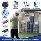 Unikito Golf Storage Garage Organizer Fits for 2 Golf Bags, Large Golf Equipment Storage Rack with Baskets and Hooks, Sturdy Steel Wood Golf Accessories for Clubs, Garage, Basement