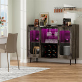 Unikito Liquor Cabinet Bar with Power Outlet and LED Light, Wine Bar Cabinet with Wine and Glasses Rack, Home Coffee Bar Cabinet, Buffet Sideboard with Storage Shelf for Kitchen, Dining Room