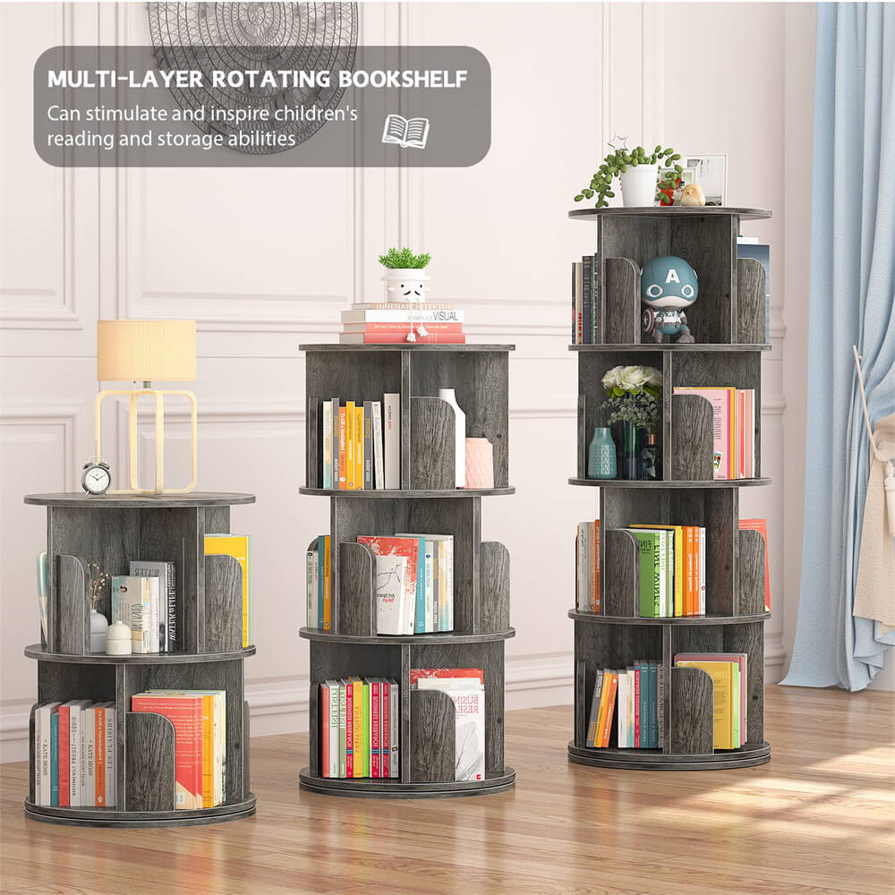 Unikito Rotating Bookshelf, Small Corner Bookshelf for Small Space, 360 Display 4 Tier Floor Standing Bookcase Storage Rack, Wood Narrow Book Shelf Organizer for Bedroom, Living Room