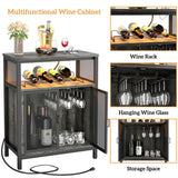 Unikito Wine Bar Cabinet with RGB Light and Outlet, FreeStanding Wine Rack Table, Liquor Cabinet with Glass Holder, Floor Bar Cabinet for Liquor and Glasses for Home Kitchen Dining Room