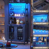 Unikito Tall Wine Bar Cabinet with LED Light and Power Strip, 67'' Standing Liquor Cabinet with Door & Glass Holder, Coffee Bar Cabinet, Bakers Rack Cabinet, for Living Room, Kitchen