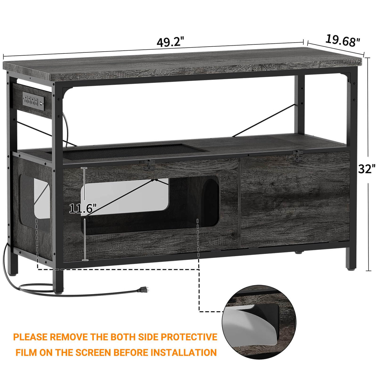 Unikito 55-75 Gallon Fish Tank Stand with LED Light, Aquarium Stand with Outlet and Storage, 49.2" Reptile Terrarium Tank with Lockable Door, Observable Screen and Top Ventilation Mesh