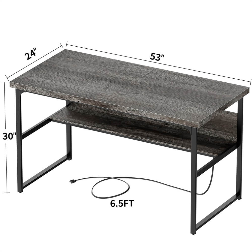 Unikito Computer Desk with Power Outlets, Executive Desk with Extra Thick Tabletop, Computer Office Desk Workstation with Bookshelf, Modern Simple Study Writing Table for Home Office