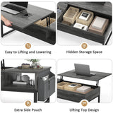 Lift Top Coffee Table with Storage, 43.3'' Height, with Side Storage Bag