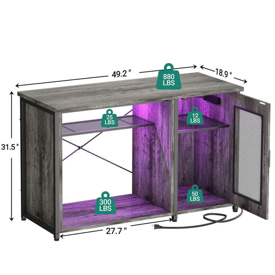 Unikito 55-75 Gallon Aquarium Stand with Power Outlets & LED Light, Reversible Fish Tank Stand with Cabinet for Fish Tank Accessories Storage, Heavy Duty Metal Frame, 880LBS Capacity