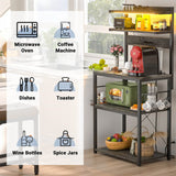 5-Tier Bakers Rack with Power Outlets, LED Lights, and Metal Hooks