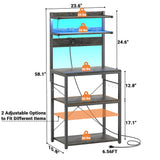 5-Tier Bakers Rack with Power Outlets, LED Lights, and Metal Hooks