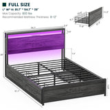 Unikito Full Size Bed Frame with 4 Storage Drawers and Charging Station, Sturdy Platform Bed with Storage Headboard and LED Light, No Box Spring Needed, Easy Assembly