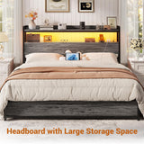 Full Size Headboard for Bed Frame, Headboard with Storage Shelf, LED Lights, and Power Outlets, USB Ports, Height Adjustable