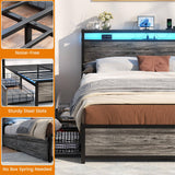 Unikito Full Size Bed Frame with 4 Storage Drawers and Charging Station, Sturdy Platform Bed with Storage Headboard and LED Light, No Box Spring Needed, Easy Assembly