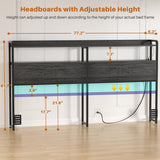 King Size Headboard for Bed Frame, Headboard with Storage Shelf, LED Lights, and Power Outlets, USB Ports, Height Adjustable