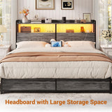 Queen Size Headboard for Bed Frame, Headboard with Storage Shelf, LED Lights, and Power Outlets, USB Ports, Height Adjustable