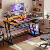 47'' Gaming Desk with Power Outlets and LED Lights, L Shaped Gaming Desk with Keyboard Holder