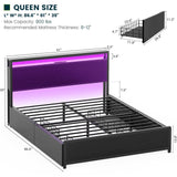 Unikito Queen Size Bed Frame with 4 Storage Drawers and Charging Station, Sturdy Platform Bed with Storage Headboard and LED Light, No Box Spring Needed, Easy Assembly