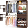 5FT Closet System with Drawer, Reversible Wood Closet Organizer with Hanging Rods, Hanging Shelves, and Shoe Rack