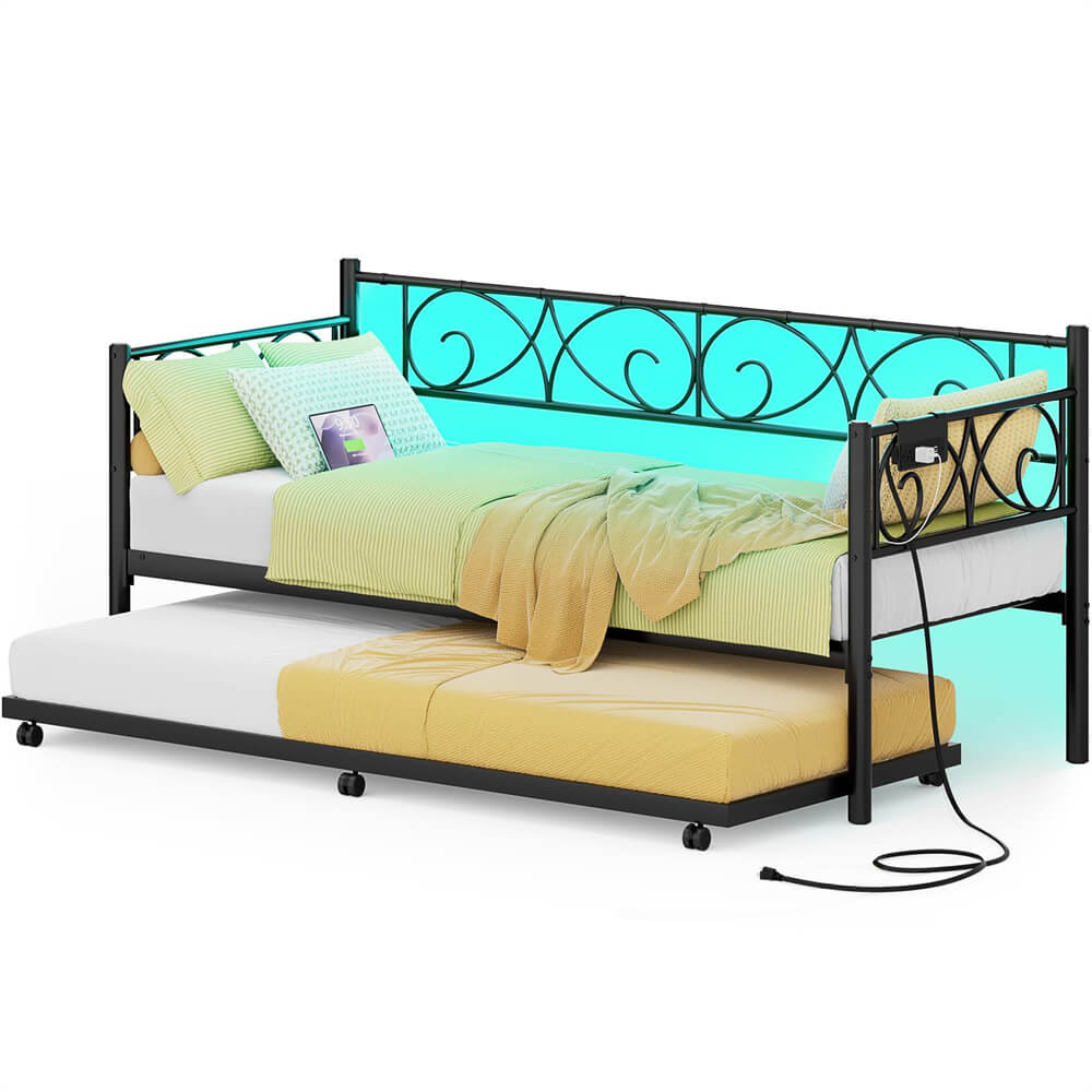 Twin Daybed with Trundle and Headboard, Sofa Bed(Mattress Not Included), 660 LBS Load Weight