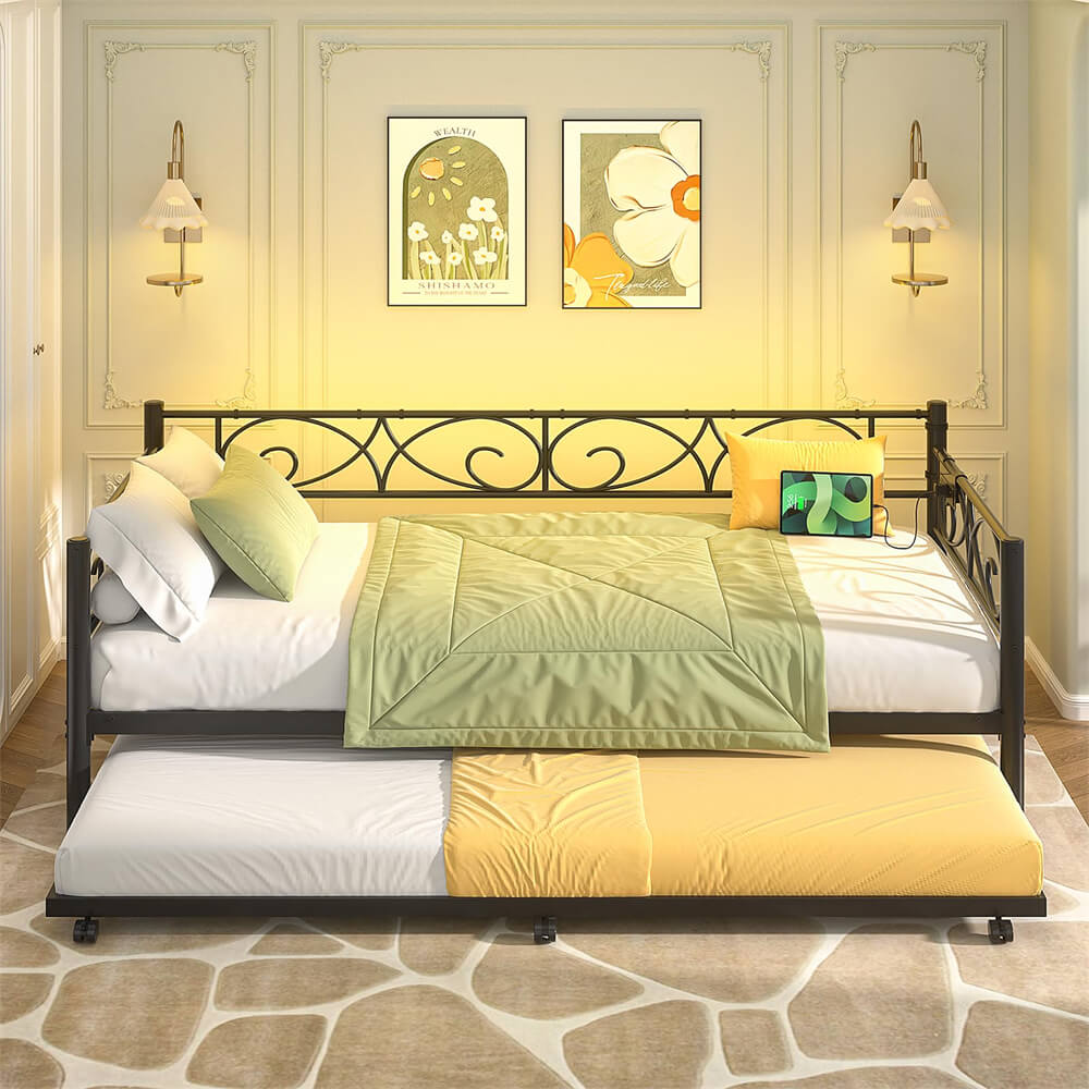 Twin Daybed with Trundle and Headboard, Sofa Bed(Mattress Not Included), 660 LBS Load Weight