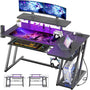 47'' Gaming Desk with Power Outlets and LED Lights, L Shaped Gaming Desk with Keyboard Holder