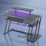 47'' Gaming Desk with Power Outlets and LED Lights, L Shaped Gaming Desk with Keyboard Holder