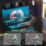 47 Inch Computer Desk Gaming Desk with Hutch, LED Lights, and Charging Station