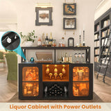 Unikito Bar Cabinet with Power Outlet, Liquor Cabinet with Led Lights and Glass Holders, Storage Buffet Cabinet Coffee Bar Cabinet for Liquor, Wine Cabinet with Racks for Home, Kitchen