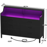 6 Drawer Dresser, Wooden Chest of Drawers with Power Outlets and Smart LED Light, for Bedroom, Living Room