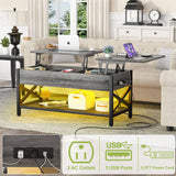 Lift Top Coffee Center Table with LED Light and Power Outlet