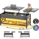 Lift Top Coffee Center Table with LED Light and Power Outlet