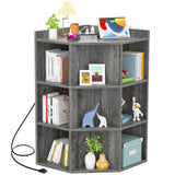 3-Tier Wooden Corner Storage Cabinet Bookshelf with Power Outlets and 9 Cubes