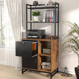 Vertical Filing Cabinet with Lock Drawers, Power Outlets and Shelf