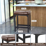 Bar Stools for Home, 24 Inch Counter Height Saddle Stool with PU Leather, Set of 1 and Set of 2 Choose