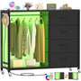 4 Drawer Dresser with RGB LED Light and Power Outlets, Built in Clothes Rack