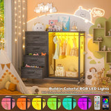 4 Drawer Dresser with RGB LED Light and Power Outlets, Built in Clothes Rack