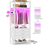 75'' Tall Garment Rack with 3 Fabric Drawers, Clothing Rack with Power Outlets, and LED Light