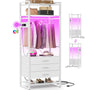 75'' Tall Garment Rack with 3 Fabric Drawers, Clothing Rack with Power Outlets, and LED Light