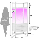 75'' Tall Garment Rack with 3 Fabric Drawers, Clothing Rack with Power Outlets, and LED Light