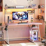 Unikito L Shaped Gaming Desk with Monitor Stand and Shelves, 47'' Gaming Computer Desk with LED Lights and Outlets, Reversible PC Gaming Desk with Keyboard Tray & Z-Shaped Legs