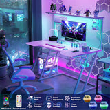 Unikito L Shaped Gaming Desk with Monitor Stand and Shelves, 47'' Gaming Computer Desk with LED Lights and Outlets, Reversible PC Gaming Desk with Keyboard Tray & Z-Shaped Legs