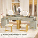 Unikito Vanity Desk with Mirror and Lights, Modern Makeup Vanity Table Set with 6 Storage Drawers and Cushioned Stool for Bedroom, Dressing Table with Divided Organizers for Women Girls