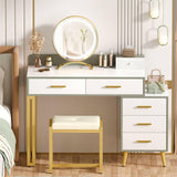 Unikito Vanity Desk with Mirror and Lights, Modern Makeup Vanity Table Set with 6 Storage Drawers and Cushioned Stool for Bedroom, Dressing Table with Divided Organizers for Women Girls