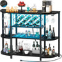 Unikito 4-Tier Metal Coffee Bar Cabinet with Outlet and LED Light, Freestanding Floor Table for Liquor Glass Holder Wine Rack Storage, Bakers Kitchen Dining Room