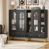 Unikito Storage Cabinet with Sliding Doors, Black Accent Cabinet with Storage & Drawers, 51'' Free Standing Accent Storage Cabinet with Golden Legs, Modern Bookcase for Entryway, Hallway, Study Room