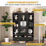 Unikito Storage Cabinet with Sliding Doors, Black Accent Cabinet with Storage & Drawers, 51'' Free Standing Accent Storage Cabinet with Golden Legs, Modern Bookcase for Entryway, Hallway, Study Room