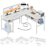 Unikito Reversible L Shaped Desk with Magic Power Outlets and USB Charging Ports, Sturdy Corner Computer Desk with Storage Shelves, Gaming Table Home Office Desk, Easy to Assemble