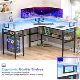 Unikito Reversible L Shaped Desk with LED Light Strip, Power Outlets, and USB Charging Ports, Easy to Assemble