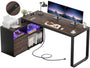 Unikito L Shaped Desk with File Cabinet & Power Outlet, Reversible 55 Inch Large Corner Computer Desks with LED Strip, L-Shaped Computer Desk with Drawers and Storage Shelves